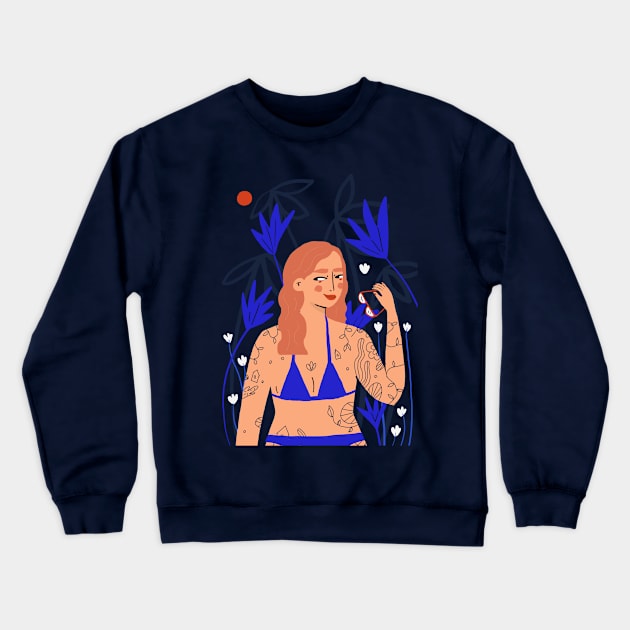 Summer and beach - Girl with tattoos in bikini Crewneck Sweatshirt by London Colin